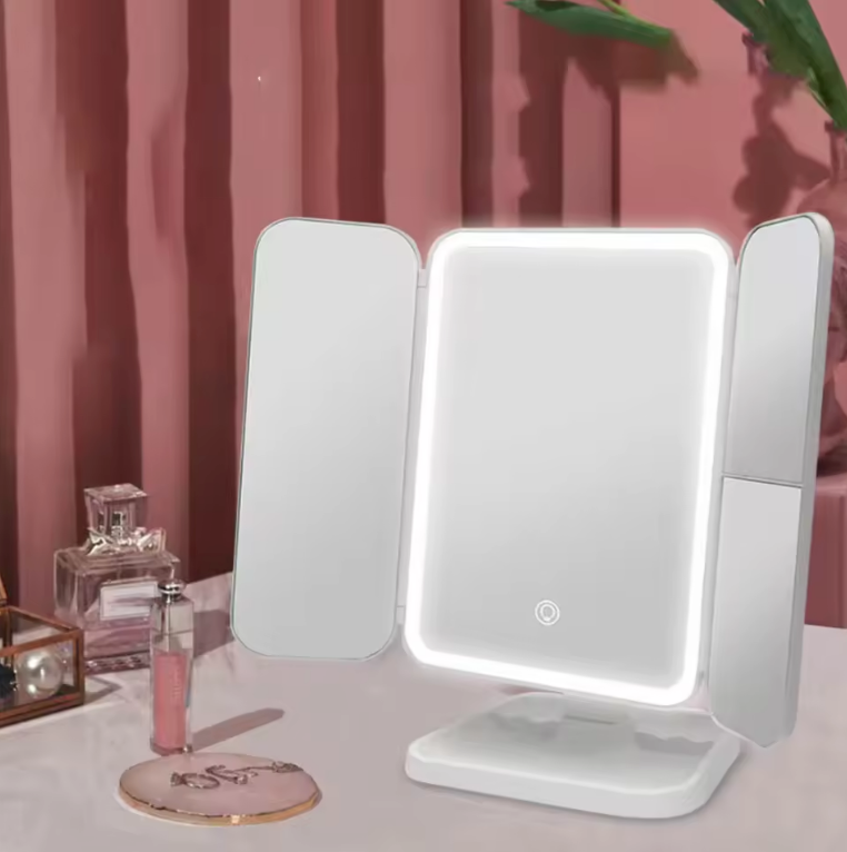 Miroir de maquillage LED pliable