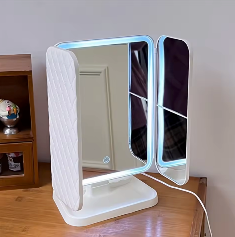 Miroir de maquillage LED pliable