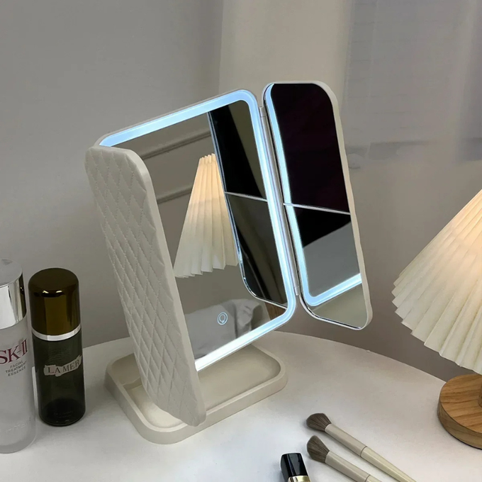 Miroir de maquillage LED pliable