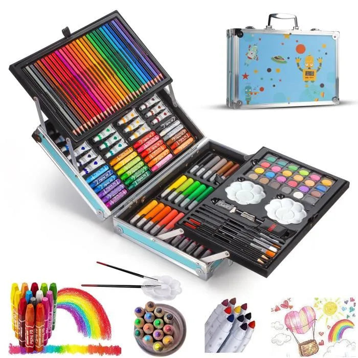 Coffret de dessin 145 pièces avec mallette en aluminium