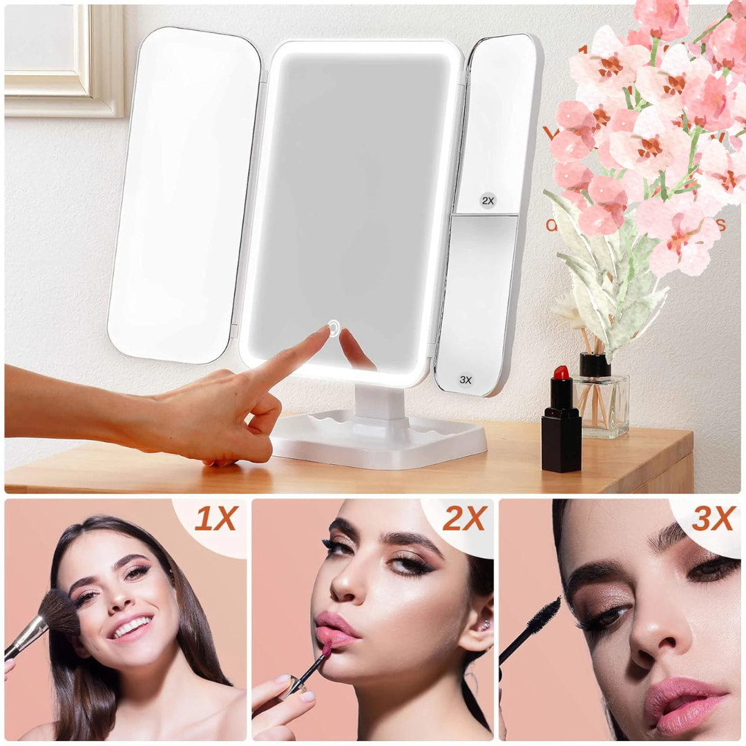 Miroir de maquillage LED pliable