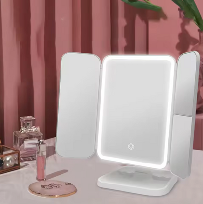 Miroir de maquillage LED pliable